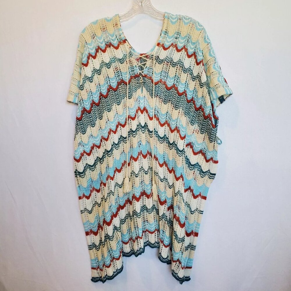 Unbranded Women's Poncho Open Sides Loose Weave Crochet Chevron Festival Desert